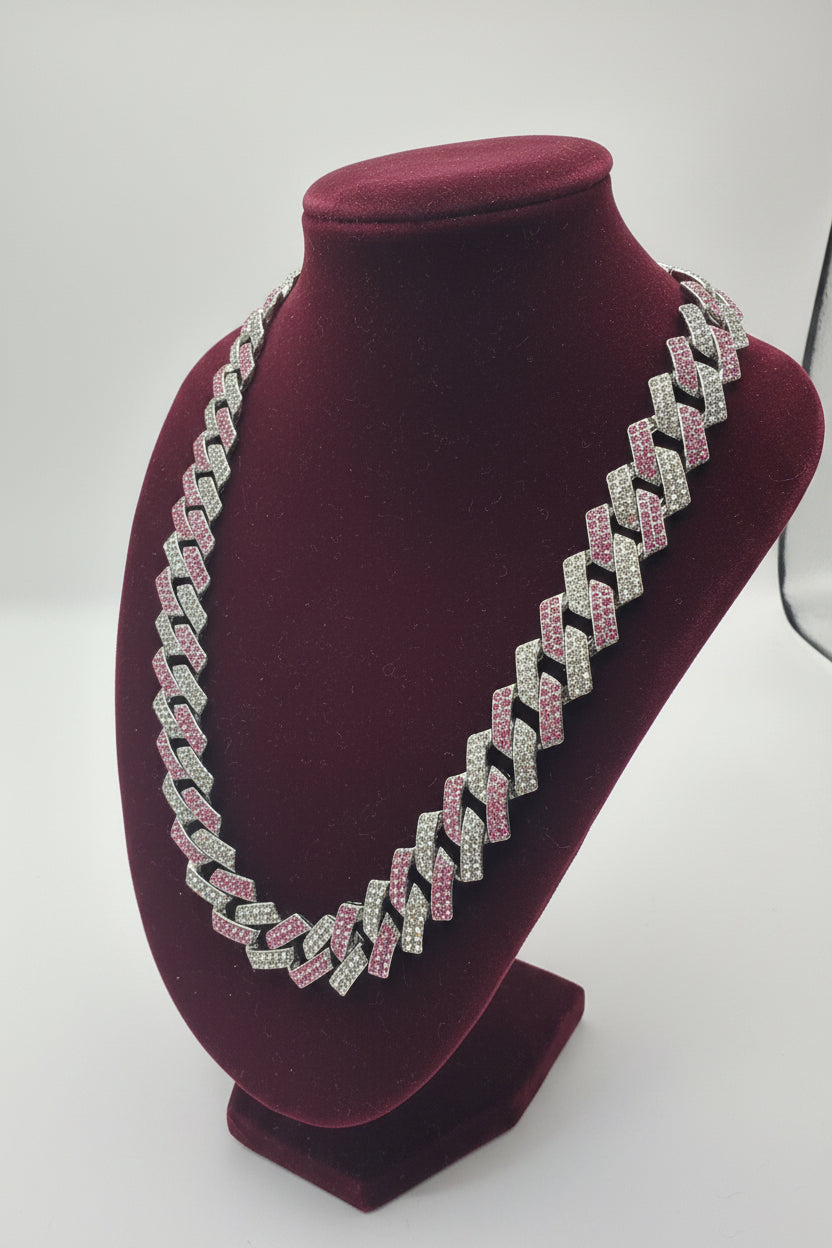 45cm 15mm Pink & Silver Cuban Link Chain