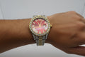 Mens Iced Out Watch Red Face Gold on silver
