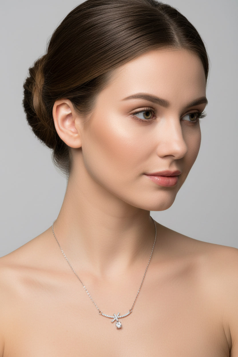 Bowknot Water Drop Gem Dream Necklace