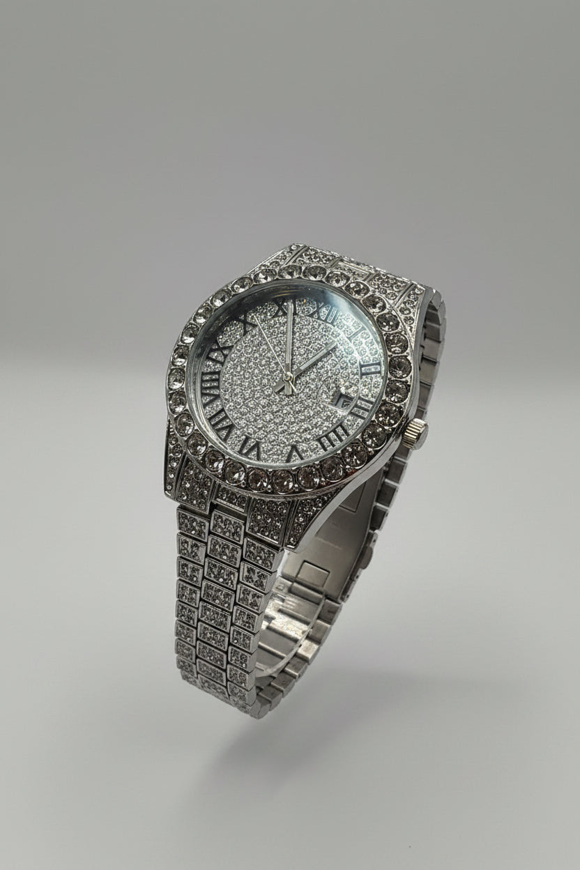 Mens Iced Out Watch Iced Face Silver