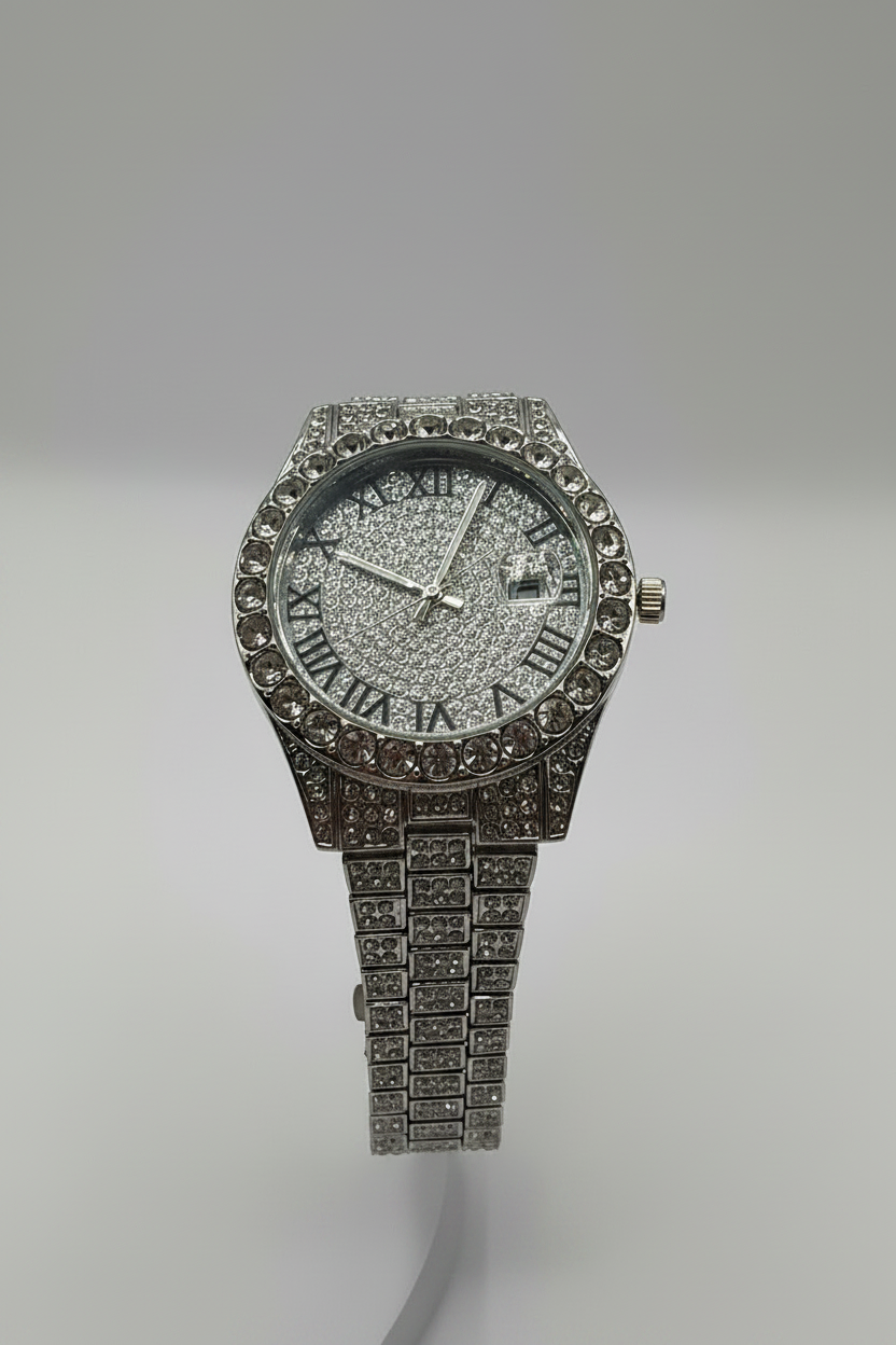 Mens Iced Out Watch Iced Face Silver