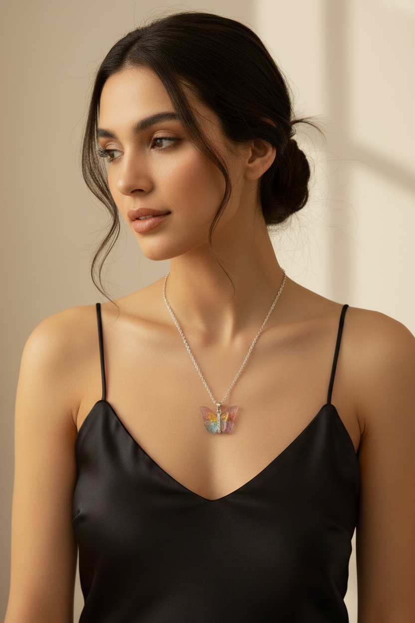 Rainbow Colorful Butterfly Necklace