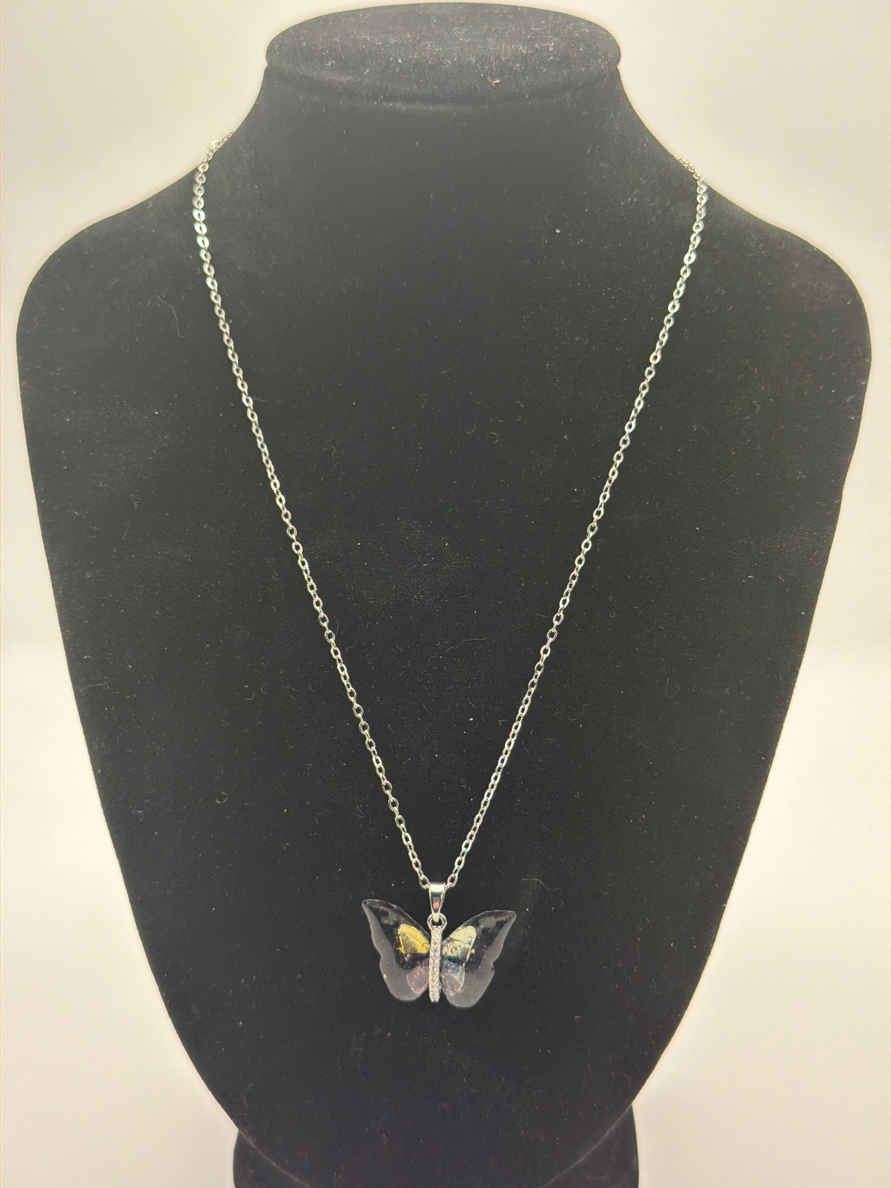 Black Colorful Butterfly Necklace