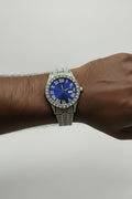 Men’s iced out watch silver plated blue face