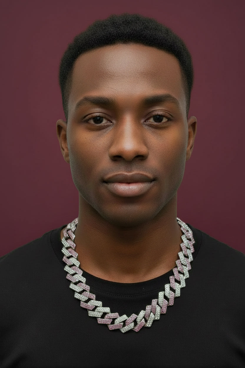 45cm 15mm Pink & Silver Cuban Link Chain