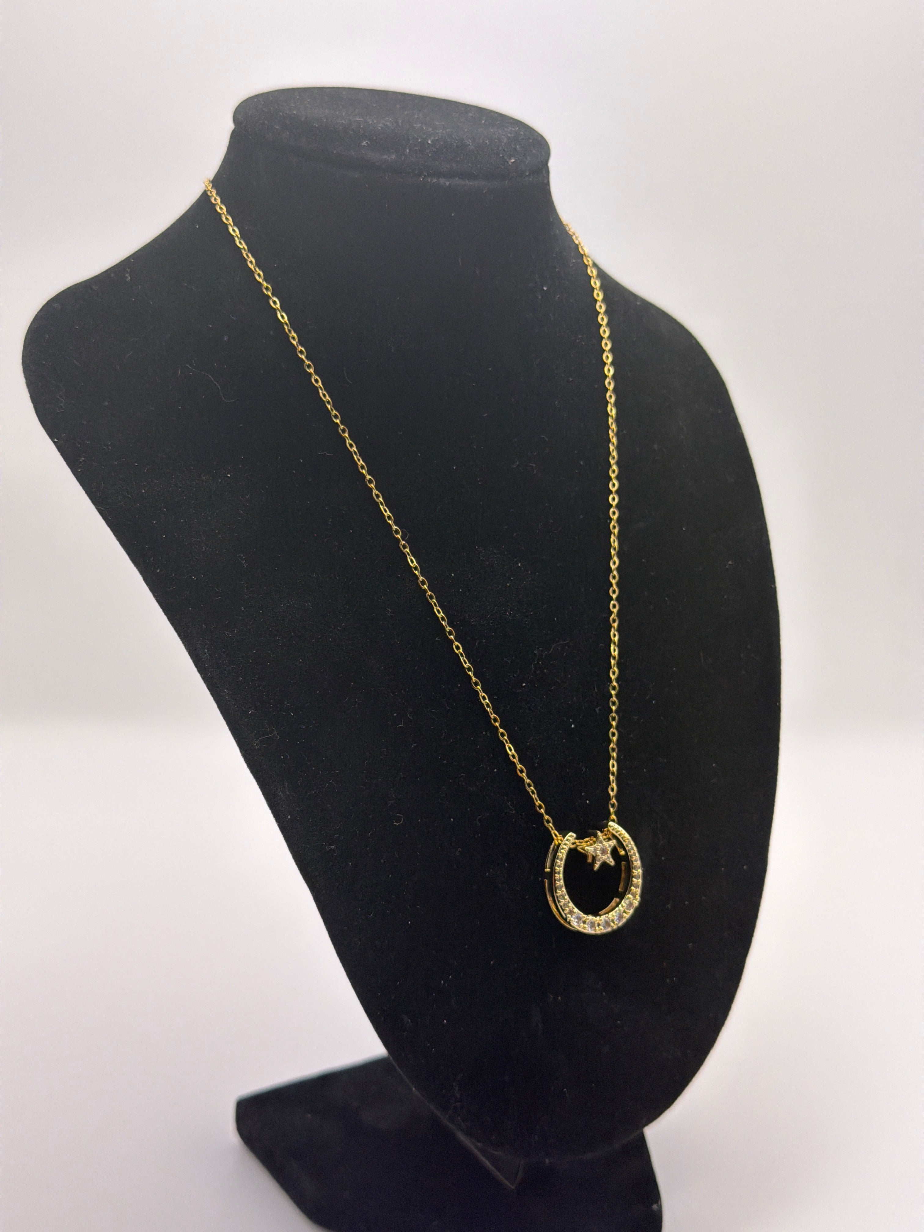Gold Cool Sun Moon Star Gem's Necklace