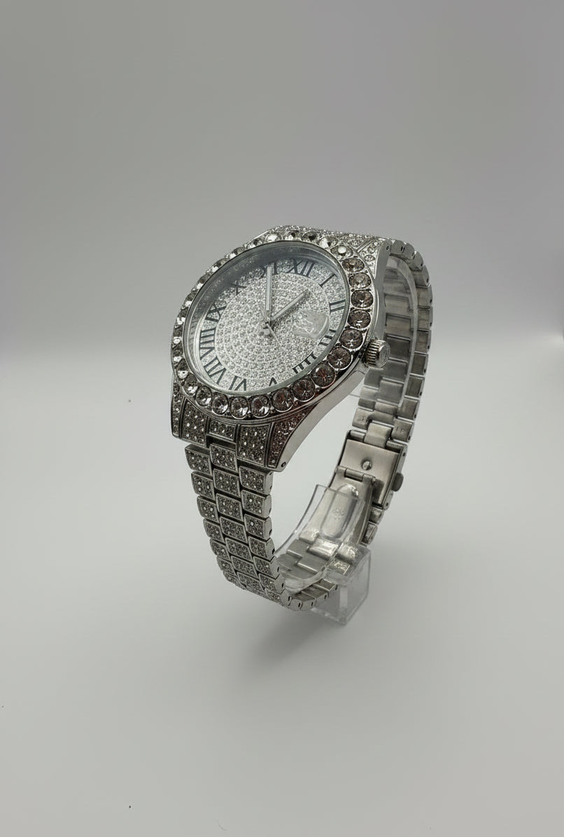 Mens Iced Out Watch Iced Face Silver