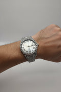 Mens Iced Out Watch Iced Face Silver on Silver