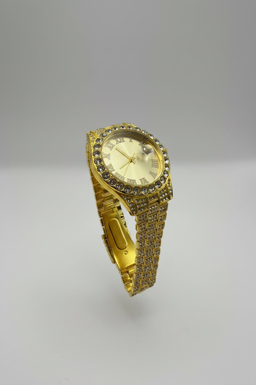 Mens Iced Out Watch Gold Face Gold on Gold
