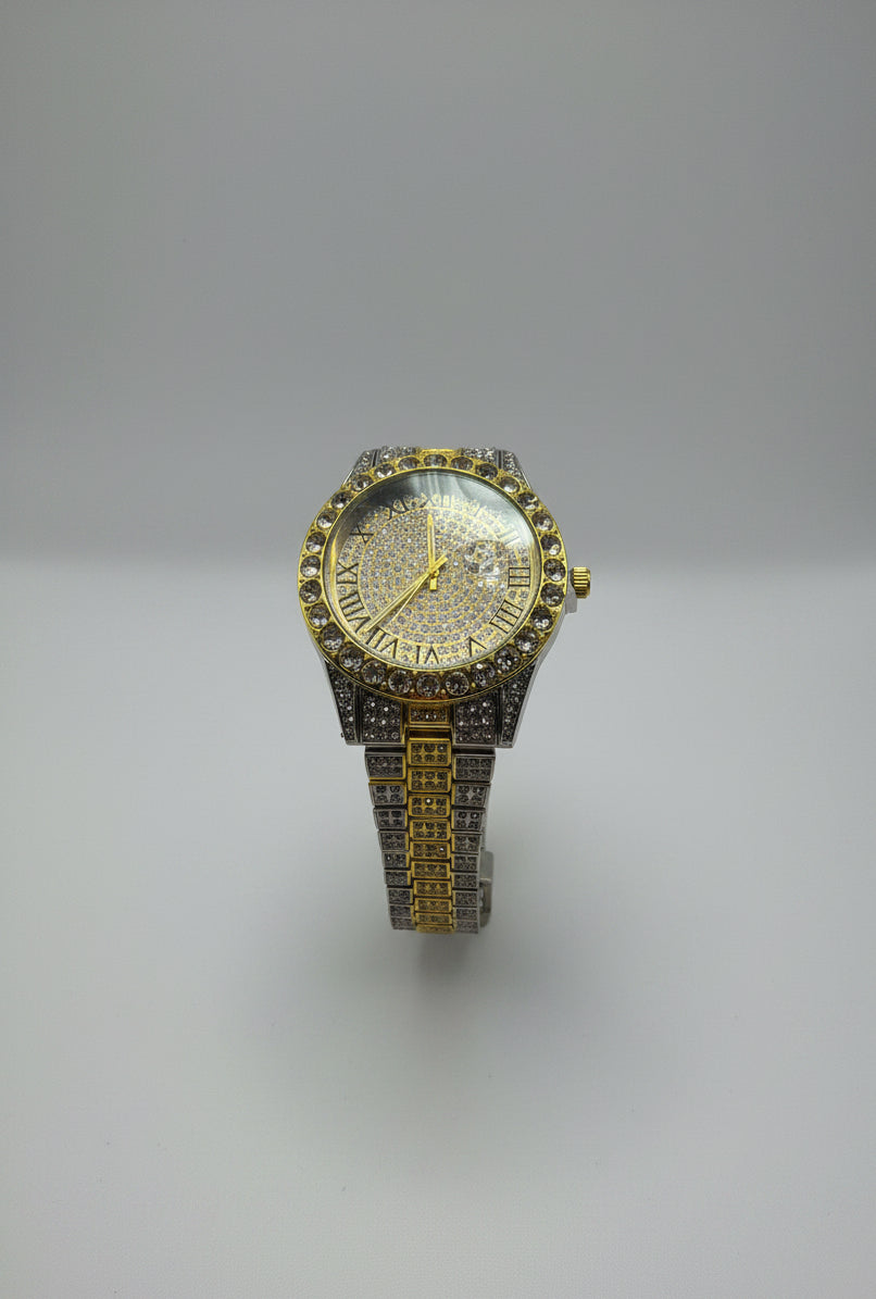 Mens Iced Out Watch Iced Face Gold and silver