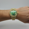 Mens Iced Out Watch Green Face Gold on Gold