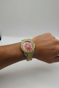 Mens Iced Out Watch Red Face Gold on silver