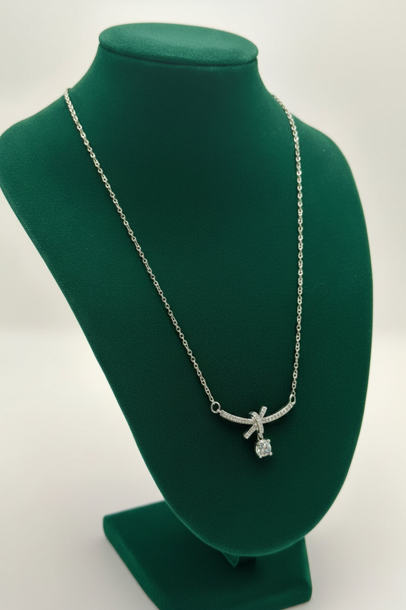 Bowknot Water Drop Gem Dream Necklace